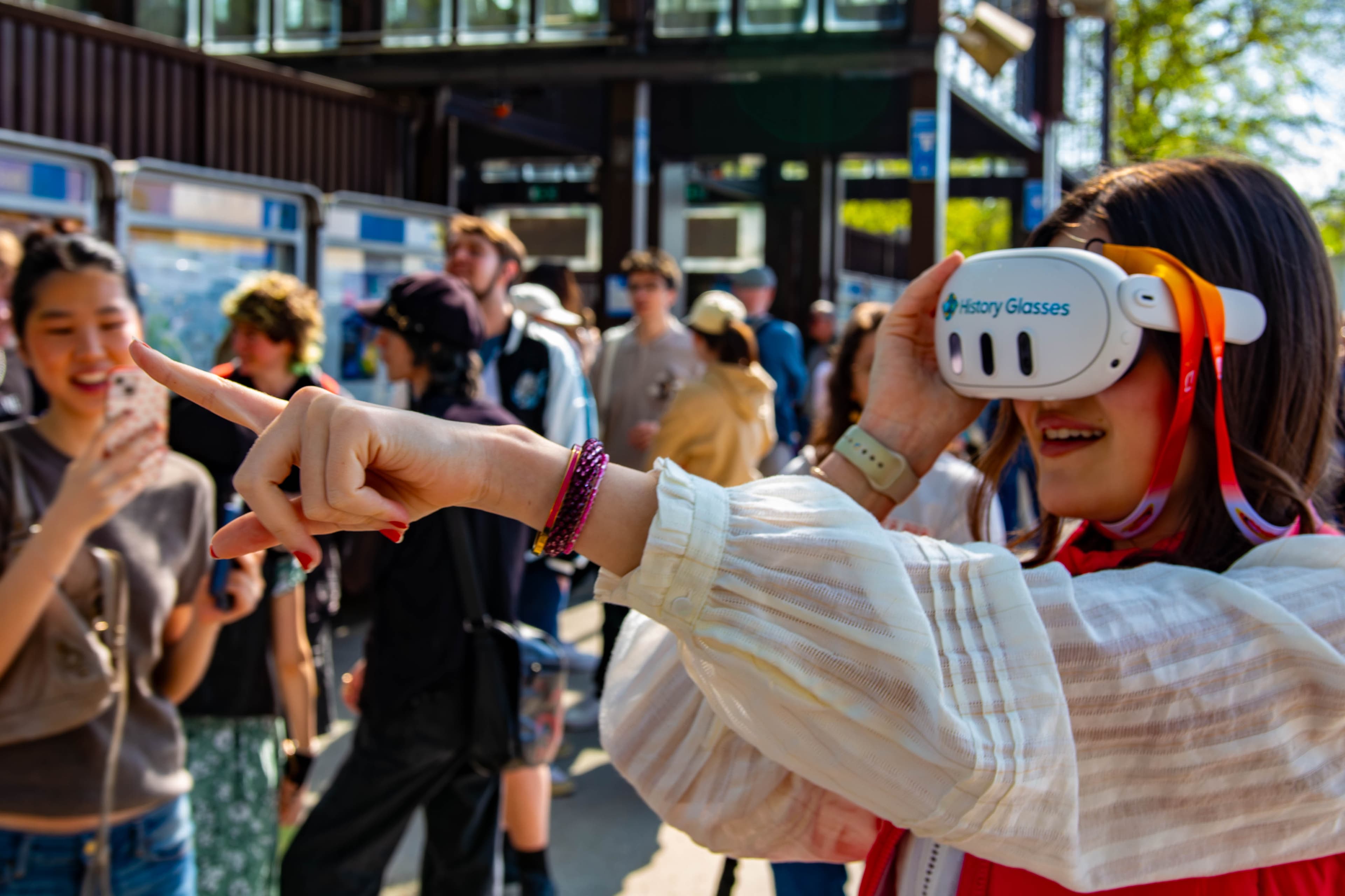 Walking tour participants with See Reality History Glasses